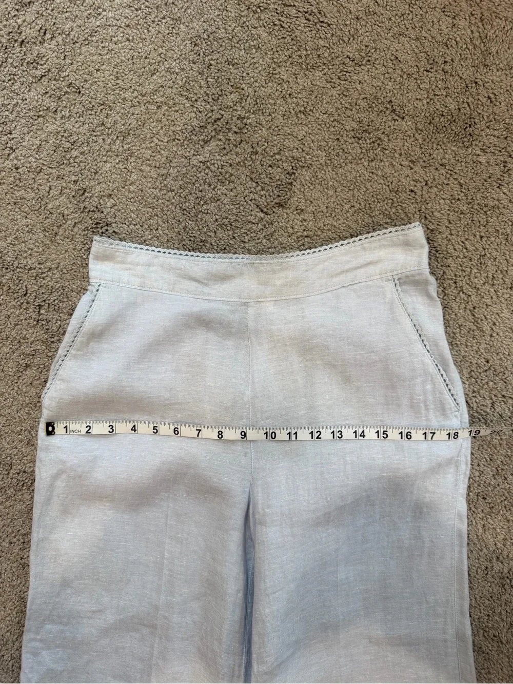 Laura Ashley 100% Linen Light Blue Wide Leg Trousers High Waisted Size Medium - Picture 8 of 9